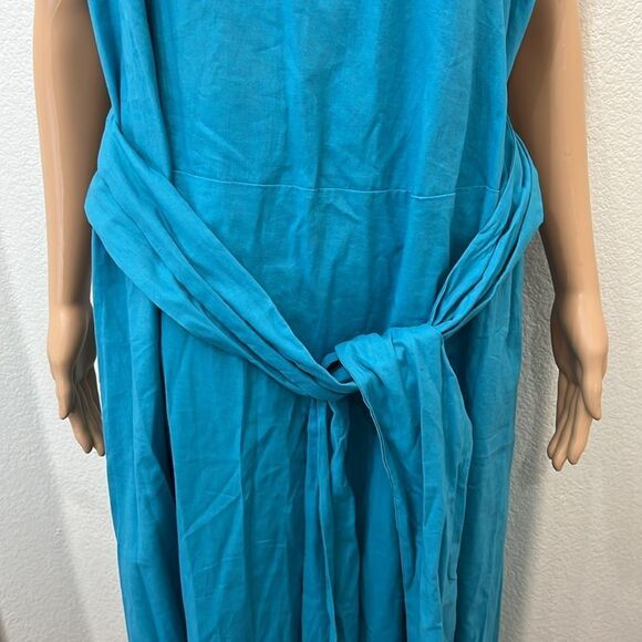 ANNE KLEIN Vera Tie Front Dress Calypso Turquoise Blue Sz 1X VNeck Sleeveless - Picture 13 of 15